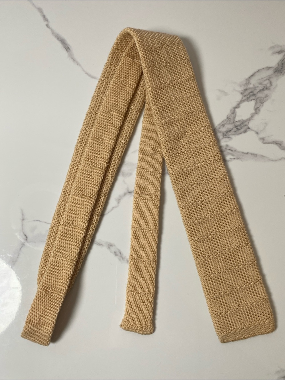 Vintage Ron Chereskin All Wool Knit Tie Beige Oatmeal Skinny Textured Necktie